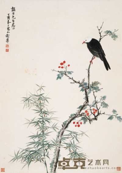 谢稚柳 1955年作 竹鸟 立轴 78×54.5cm